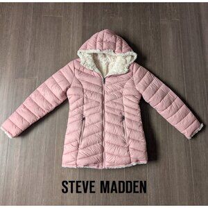 Steve Madden, Girls Reversible Winter Jacket, Pink & Faux Fur, Sz L